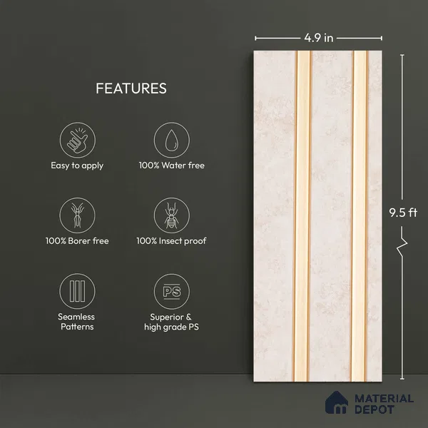 Beige Rustic Louver PN 04078 9.5 ft x 4.9 inch Charcoal Panel - 12 mm | Suitable for Feature Wall, TV Unit & Living Room | Width is Subjected to 5% Variation
