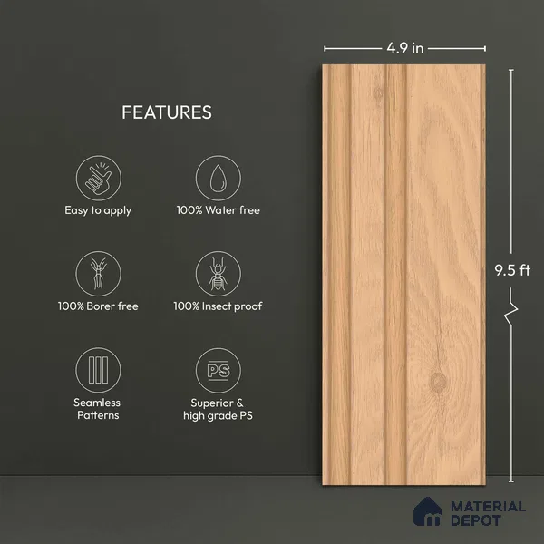 Wooden Look PN 04609 9.5 ft x 4.9 inch Charcoal Panel - 12 mm | Suitable for Feature Wall, TV Unit & Living Room | Width is Subjected to 5% Variation