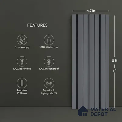 Grey Plain Colour Look PN 04612 9.5 ft x 4.7 inch Charcoal Panel - 12 mm | Suitable for Feature Wall, TV Unit & Living Room | Width is Subjected to 5% Variation