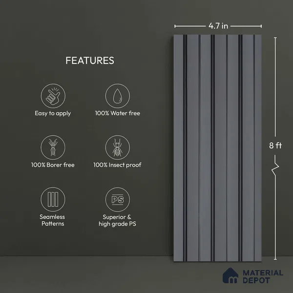 Grey Plain Colour Look PN 04612 9.5 ft x 4.7 inch Charcoal Panel - 12 mm | Suitable for Feature Wall, TV Unit & Living Room | Width is Subjected to 5% Variation