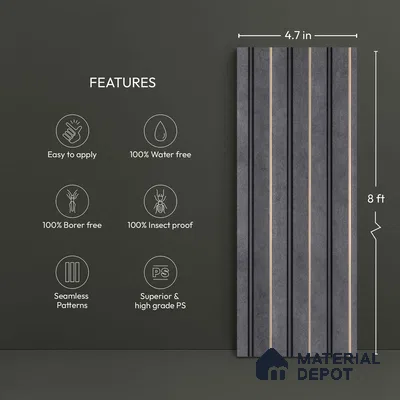 Grey Marble Look PN 04613 9.5 ft x 4.7 inch Charcoal Panel - 12 mm | Suitable for Feature Wall, TV Unit & Living Room | Width is Subjected to 5% Variation