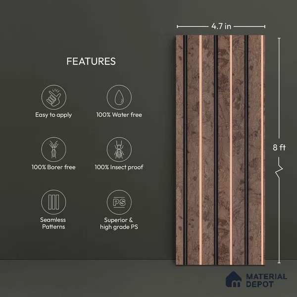 Brown Marble Look PN 04615 9.5 ft x 4.7 inch Charcoal Panel - 12 mm | Suitable for Feature Wall, TV Unit & Living Room | Width is Subjected to 5% Variation