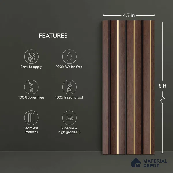 Wooden Look PN 04616 8 ft x 4.7 inch Charcoal Panel - 12 mm | Suitable for Feature Wall, TV Unit & Living Room | Width is Subjected to 5% Variation