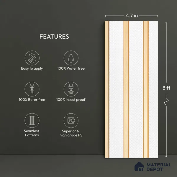 White Marble Look PN 04622 9.5 ft x 4.7 inch Charcoal Panel - 12 mm | Suitable for Feature Wall, TV Unit & Living Room | Width is Subjected to 5% Variation