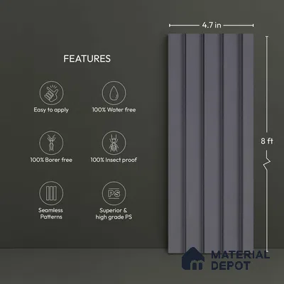 Grey Plain Colour Look PN 04627 9.5 ft x 4.7 inch Charcoal Panel - 12 mm | Suitable for Feature Wall, TV Unit & Living Room | Width is Subjected to 5% Variation