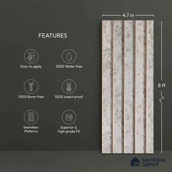 Grey Marble Look PN 04628 9.5 ft x 4.7 inch Charcoal Panel - 12 mm | Suitable for Feature Wall, TV Unit & Living Room | Width is Subjected to 5% Variation