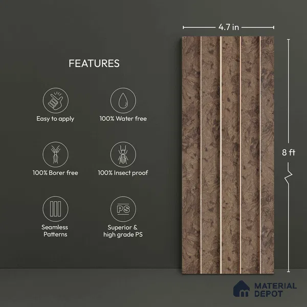 Brown Marble Look PN 04629 9.5 ft x 4.7 inch Charcoal Panel - 12 mm | Suitable for Feature Wall, TV Unit & Living Room | Width is Subjected to 5% Variation