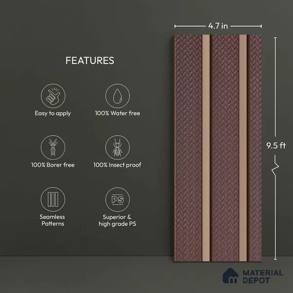 Brown Fabric Look PN 04630 B 9.5 ft x 4.7 inch Charcoal Panel - 12 mm | Suitable for Feature Wall, TV Unit & Living Room | Width is Subjected to 5% Variation