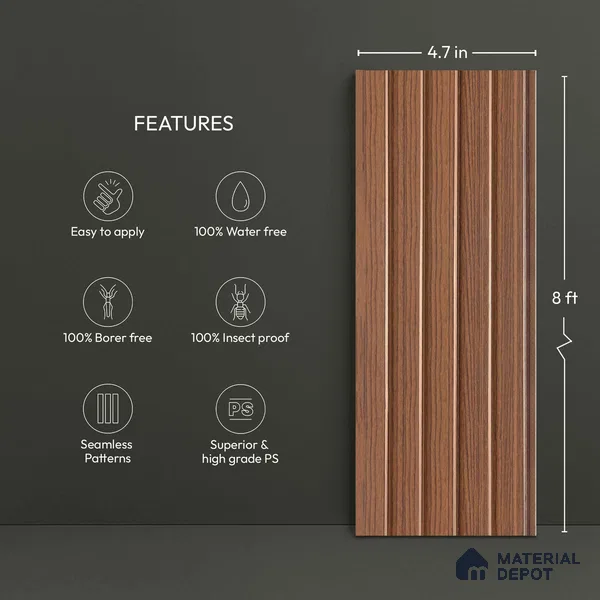 Wooden Look PN 04631 9.5 ft x 4.7 inch Charcoal Panel - 12 mm | Suitable for Feature Wall, TV Unit & Living Room | Width is Subjected to 5% Variation