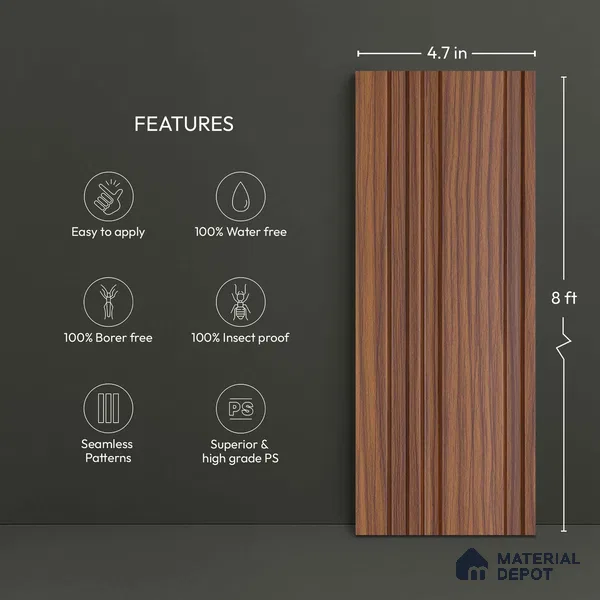 Wooden Look PN 04644 9.5 ft x 4.7 inch Charcoal Panel - 12 mm | Suitable for Feature Wall, TV Unit & Living Room | Width is Subjected to 5% Variation