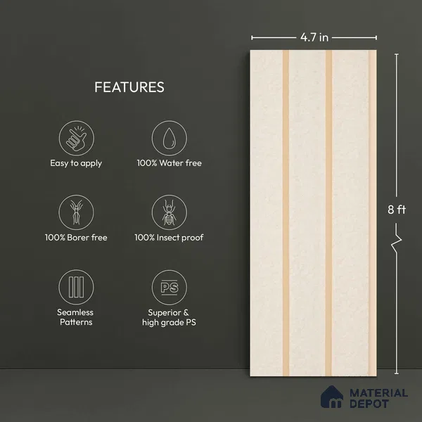 Ivory Fabric Look PN 04647 9.5 ft x 4.7 inch Charcoal Panel - 12 mm | Suitable for Feature Wall, TV Unit & Living Room | Width is Subjected to 5% Variation