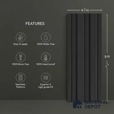 Black Plain Colour Look PN 04648 9.5 ft x 4.7 inch Charcoal Panel - 12 mm | Suitable for Feature Wall, TV Unit & Living Room | Width is Subjected to 5% Variation