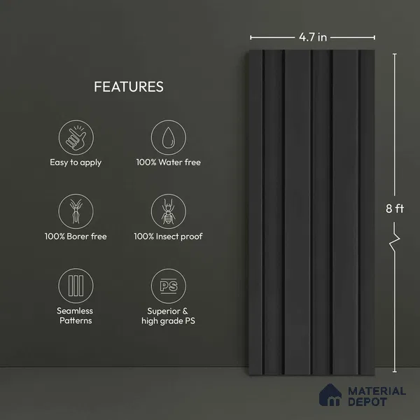 Black Plain Colour Look PN 04648 9.5 ft x 4.7 inch Charcoal Panel - 12 mm | Suitable for Feature Wall, TV Unit & Living Room | Width is Subjected to 5% Variation