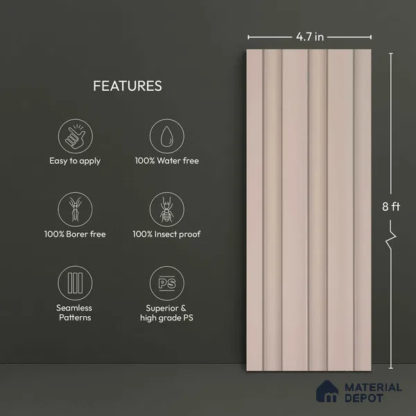 Beige Plain Colour Look PN 04873 B 9.5 ft x 4.7 inch Charcoal Panel - 12 mm | Suitable for Feature Wall, TV Unit & Living Room | Width is Subjected to 5% Variation