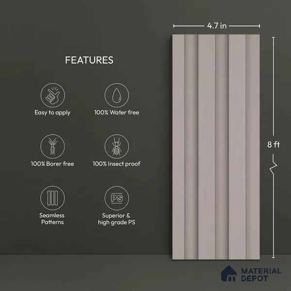 Grey Plain Colour Look PN 04874 9.5 ft x 4.7 inch Charcoal Panel - 12 mm | Suitable for Feature Wall, TV Unit & Living Room | Width is Subjected to 5% Variation
