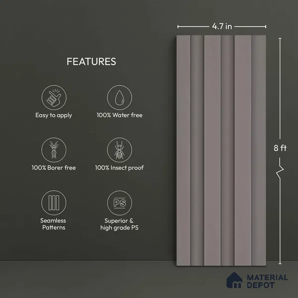 Grey Plain Colour Look PN 04875 9.5 ft x 4.7 inch Charcoal Panel - 12 mm | Suitable for Feature Wall, TV Unit & Living Room | Width is Subjected to 5% Variation