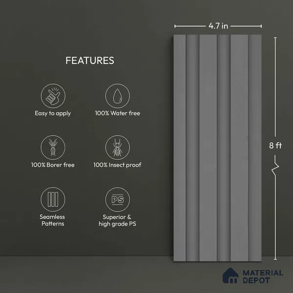 Grey Plain Colour Look PN 04878 9.5 ft x 4.7 inch Charcoal Panel - 12 mm | Suitable for Feature Wall, TV Unit & Living Room | Width is Subjected to 5% Variation