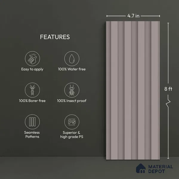 Grey Plain Colour Look PN 04882 9.5 ft x 4.7 inch Charcoal Panel - 12 mm | Suitable for Feature Wall, TV Unit & Living Room | Width is Subjected to 5% Variation
