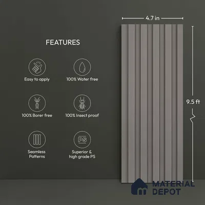Grey Plain Colour Look PN 04883 B 9.5 ft x 4.7 inch Charcoal Panel - 12 mm | Suitable for Feature Wall, TV Unit & Living Room | Width is Subjected to 5% Variation