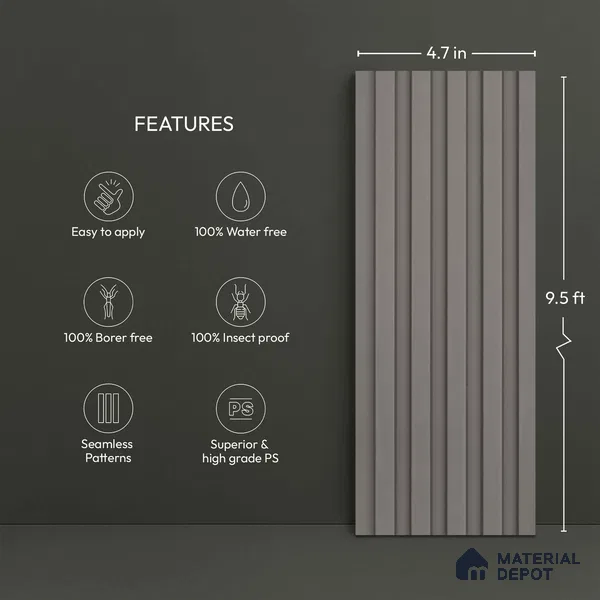 Grey Plain Colour Look PN 04883 B 9.5 ft x 4.7 inch Charcoal Panel - 12 mm | Suitable for Feature Wall, TV Unit & Living Room | Width is Subjected to 5% Variation