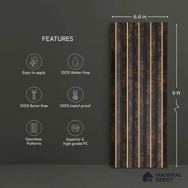 Black Marble Look PN 05102 9 ft x 6.6 inch Charcoal Panel - 12 mm | Suitable for Feature Wall, TV Unit & Living Room | Width is Subjected to 5% Variation