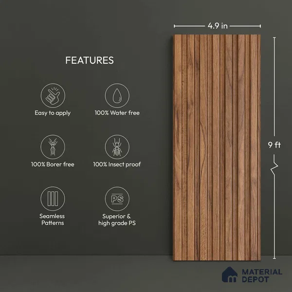 Wooden Look PN 05124 9 ft x 4.9 inch Charcoal Panel - 12 mm | Suitable for Feature Wall, TV Unit & Living Room | Width is Subjected to 5% Variation