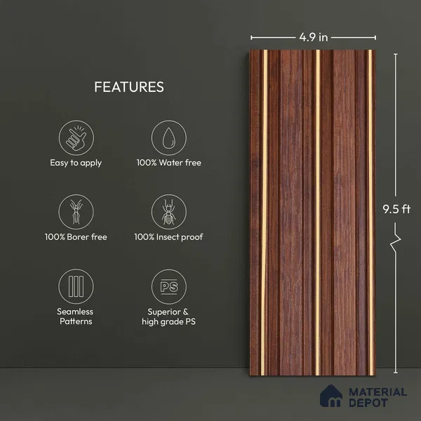 Wooden Look PN 05655 9.5 ft x 4.9 inch Charcoal Panel - 11 mm | Suitable for Feature Wall, TV Unit & Living Room | Width is Subjected to 5% Variation