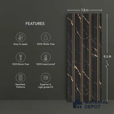 Black Marble Look PN 05751 9.5 ft x 7.8 inch Charcoal Panel - 12 mm | Suitable for Feature Wall, TV Unit & Living Room | Width is Subjected to 5% Variation