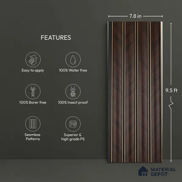 Wooden Look PN 05752 9.5 ft x 7.8 inch Charcoal Panel - 12 mm | Suitable for Feature Wall, TV Unit & Living Room | Width is Subjected to 5% Variation