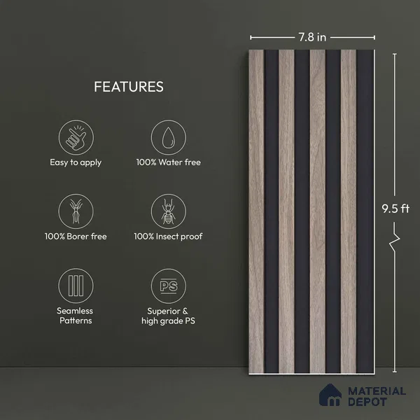 Wooden Look PN 05760 9.5 ft x 7.8 inch Charcoal Panel - 12 mm | Suitable for Feature Wall, TV Unit & Living Room | Width is Subjected to 5% Variation