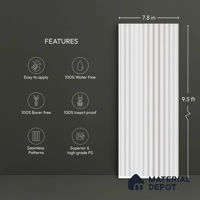 White Plain Colour Look PN 05761 9.5 ft x 7.8 inch Charcoal Panel - 12 mm | Suitable for Feature Wall, TV Unit & Living Room | Width is Subjected to 5% Variation