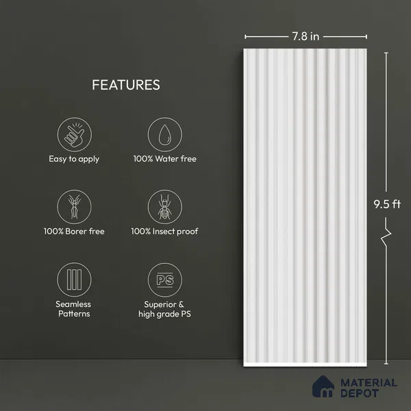 White Plain Colour Look PN 05761 9.5 ft x 7.8 inch Charcoal Panel - 12 mm | Suitable for Feature Wall, TV Unit & Living Room | Width is Subjected to 5% Variation