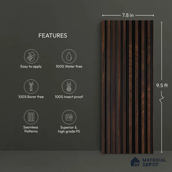 Wooden Look PN 05764 9.5 ft x 7.8 inch Charcoal Panel - 12 mm | Suitable for Feature Wall, TV Unit & Living Room | Width is Subjected to 5% Variation