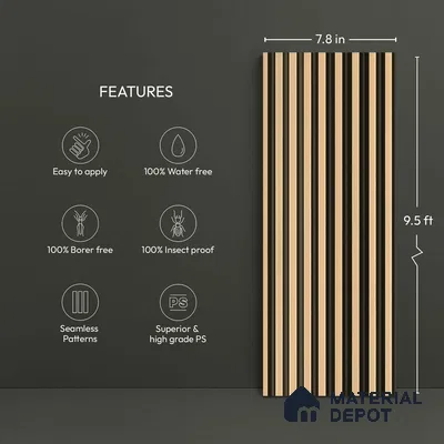 Gold Metallic Look PN 05769 9.5 ft x 7.8 inch Charcoal Panel - 12 mm | Suitable for Feature Wall, TV Unit & Living Room | Width is Subjected to 5% Variation