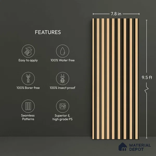Gold Metallic Look PN 05769 9.5 ft x 7.8 inch Charcoal Panel - 12 mm | Suitable for Feature Wall, TV Unit & Living Room | Width is Subjected to 5% Variation