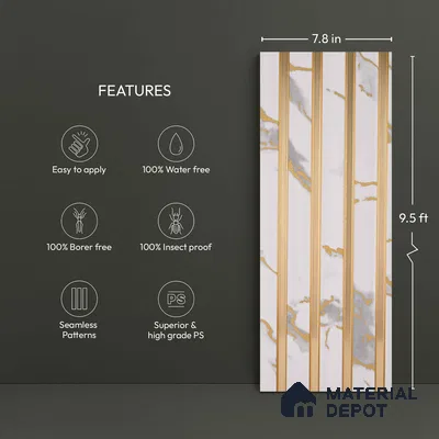 White Marble Look PN 05770 9.5 ft x 7.8 inch Charcoal Panel - 12 mm | Suitable for Feature Wall, TV Unit & Living Room | Width is Subjected to 5% Variation
