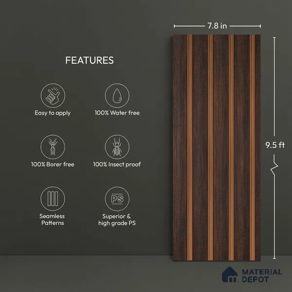 Brown Fabric Look PN 05771 9.5 ft x 7.8 inch Charcoal Panel - 12 mm | Suitable for Feature Wall, TV Unit & Living Room | Width is Subjected to 5% Variation