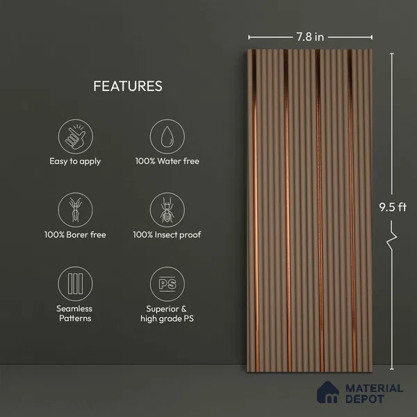 Grey Metallic Look PN 05780 9.5 ft x 7.8 inch Charcoal Panel - 12 mm | Suitable for Feature Wall, TV Unit & Living Room | Width is Subjected to 5% Variation