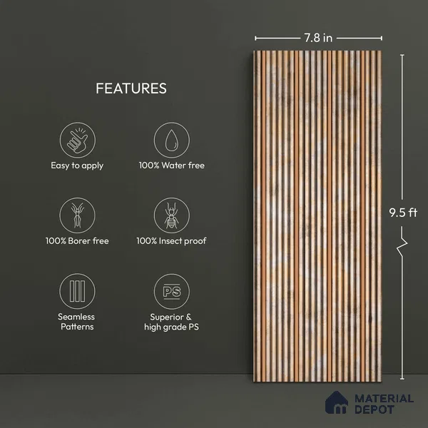 Multi Colour Metallic Look PN 05781 9.5 ft x 7.8 inch Charcoal Panel - 12 mm | Suitable for Feature Wall, TV Unit & Living Room | Width is Subjected to 5% Variation