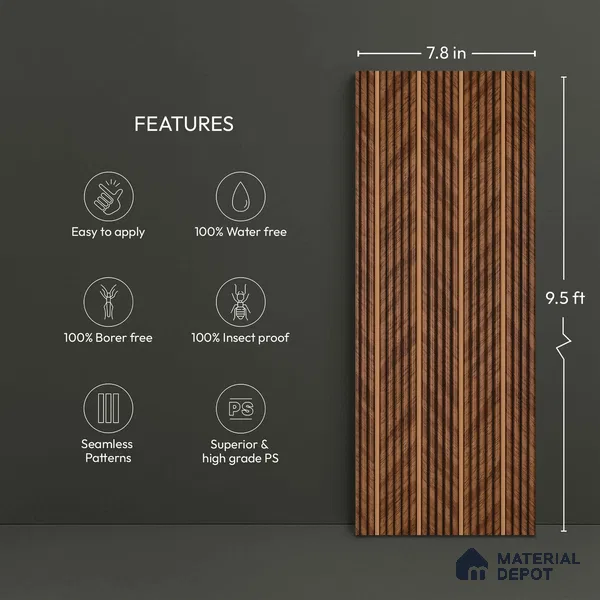 Wooden Look PN 05782 9.5 ft x 7.8 inch Charcoal Panel - 12 mm | Suitable for Feature Wall, TV Unit & Living Room | Width is Subjected to 5% Variation