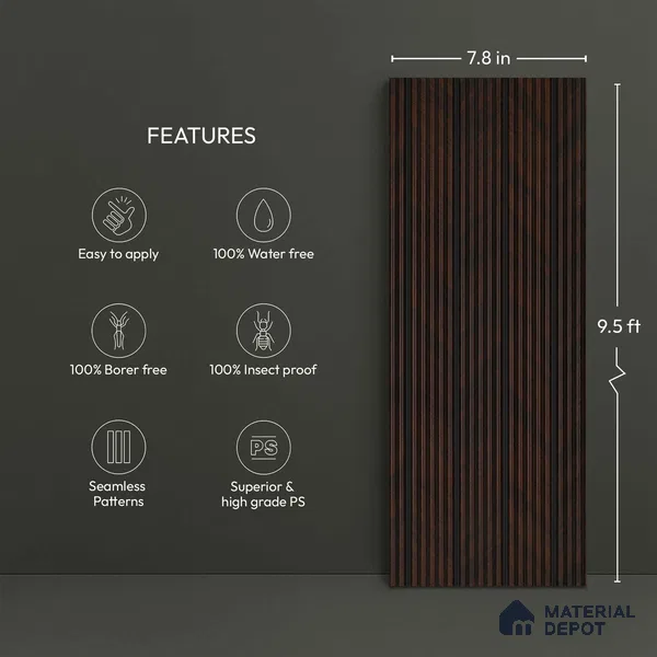 Wooden Look PN 05785 9.5 ft x 7.8 inch Charcoal Panel - 12 mm | Suitable for Feature Wall, TV Unit & Living Room | Width is Subjected to 5% Variation
