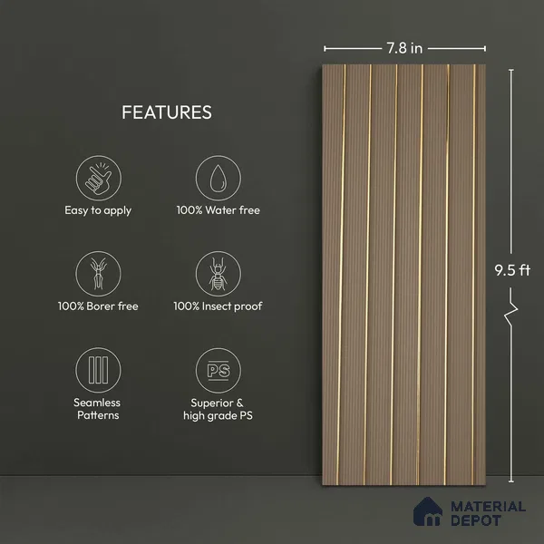Wooden Look PN 05786 9.5 ft x 7.8 inch Charcoal Panel - 12 mm | Suitable for Feature Wall, TV Unit & Living Room | Width is Subjected to 5% Variation