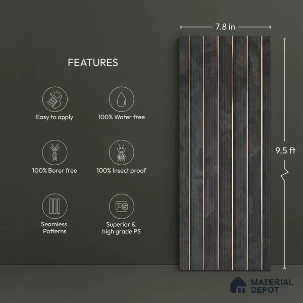 Grey Metallic Look PN 05787 9.5 ft x 7.8 inch Charcoal Panel - 12 mm | Suitable for Feature Wall, TV Unit & Living Room | Width is Subjected to 5% Variation