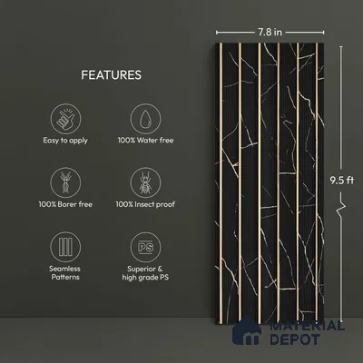 Black Marble Look PN 05788 9.5 ft x 7.8 inch Charcoal Panel - 12 mm | Suitable for Feature Wall, TV Unit & Living Room | Width is Subjected to 5% Variation