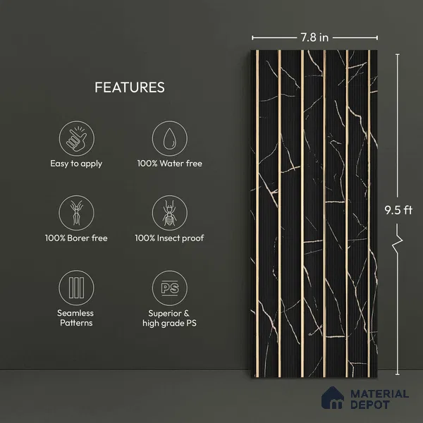 Black Marble Look PN 05788 9.5 ft x 7.8 inch Charcoal Panel - 12 mm | Suitable for Feature Wall, TV Unit & Living Room | Width is Subjected to 5% Variation