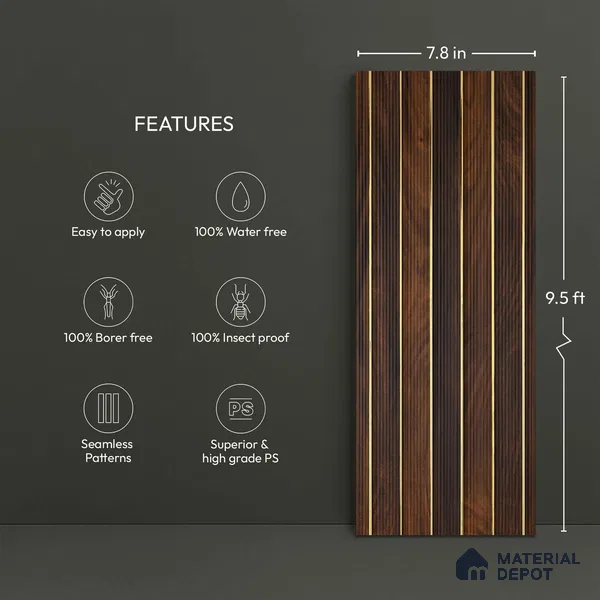 Wooden Look PN 05790 9.5 ft x 7.8 inch Charcoal Panel - 12 mm | Suitable for Feature Wall, TV Unit & Living Room | Width is Subjected to 5% Variation