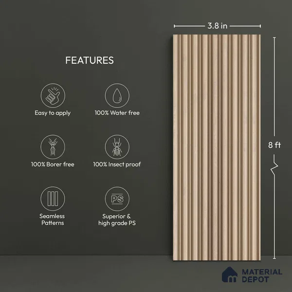Gold Metallic Look PN 05986 8 ft x 3.8 inch Charcoal Panel - 7 mm | Suitable for Feature Wall, TV Unit & Living Room | Width is Subjected to 5% Variation