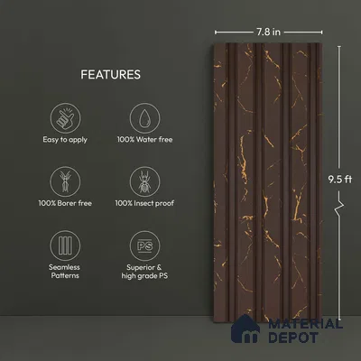Brown Marble Look PN 06156 9.5 ft x 7.8 inch Charcoal Panel - 12 mm | Suitable for Feature Wall, TV Unit & Living Room | Width is Subjected to 5% Variation