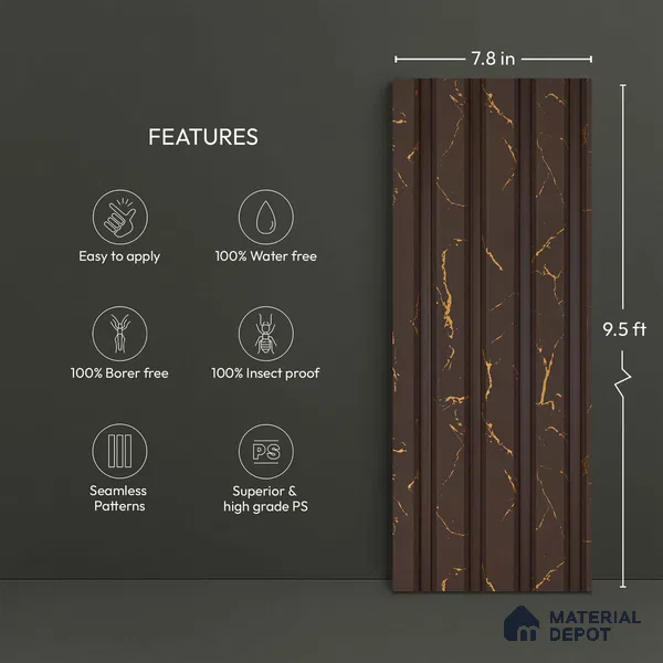 Brown Marble Look PN 06156 9.5 ft x 7.8 inch Charcoal Panel - 12 mm | Suitable for Feature Wall, TV Unit & Living Room | Width is Subjected to 5% Variation