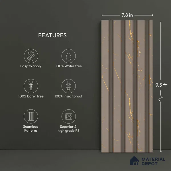 Grey Marble Look PN 06157 9.5 ft x 7.8 inch Charcoal Panel - 12 mm | Suitable for Feature Wall, TV Unit & Living Room | Width is Subjected to 5% Variation